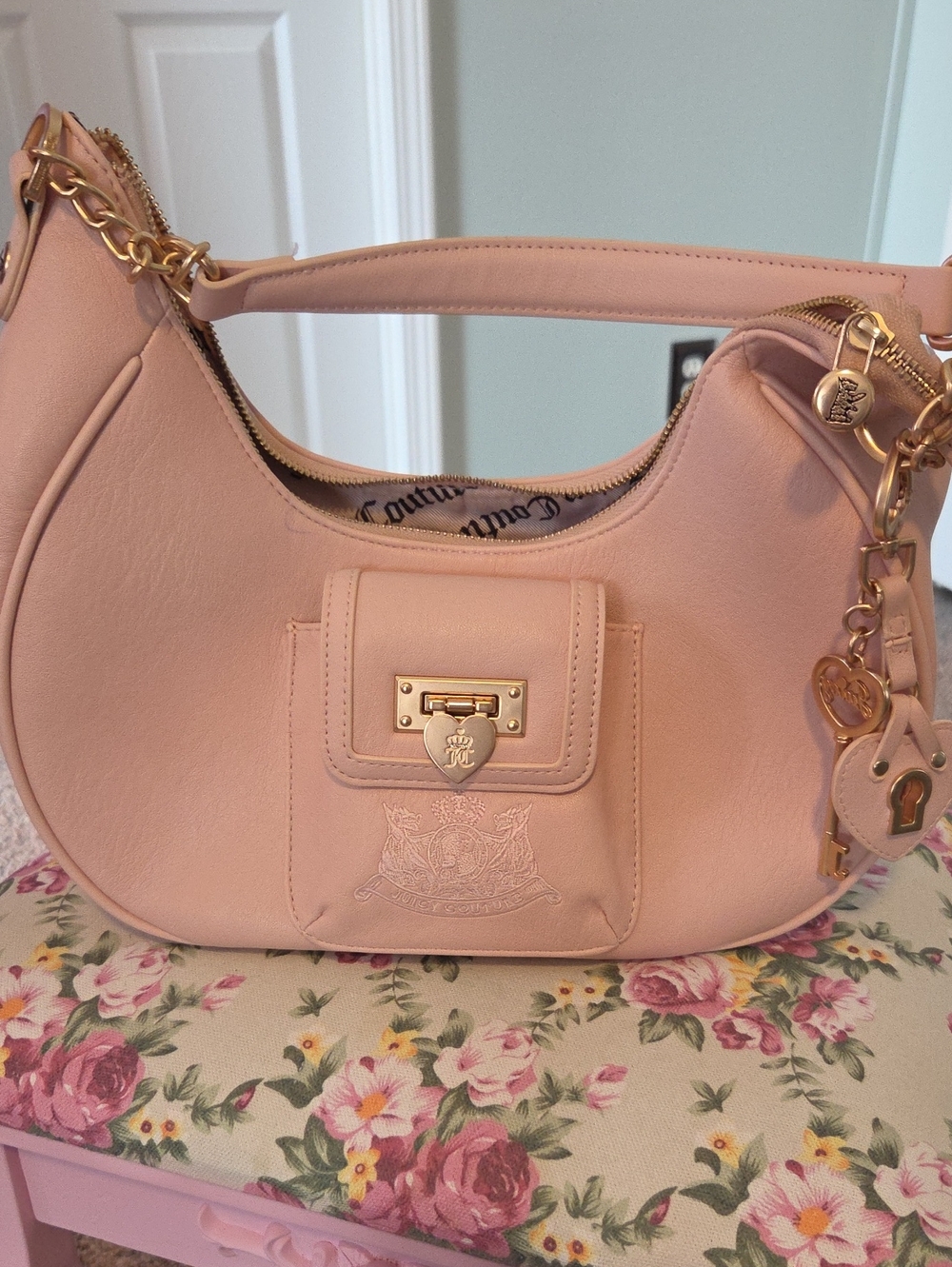 Juicy Couture Blush Pink Leather Shoulder Bag with Gold Hardware
